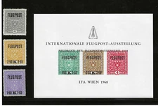 Austria 1918 #C1-#C3 Airmail Complete Set plus  1968 Souvenir Sheet, Very Fine