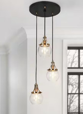 LNC Orbline Transitional 3-Light Cluster Chandelier w/ Clear Globe Glass Shade