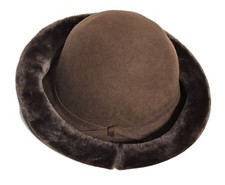 Vtg Betmar Brown 100 Wool Felted Women's Derby Hat With Faux Fur Rim