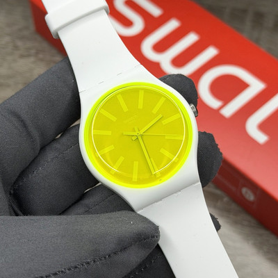 NEW LIMITED  Swatch Originals LEMONEON White Silicone Yellow Dial Watch SUOW165