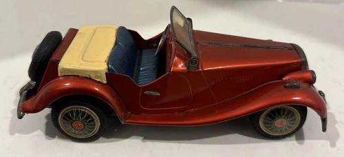 RARE Vintage Bandai Tin Friction Car MG TD 1950's Japan Red Nice Paint Toy
