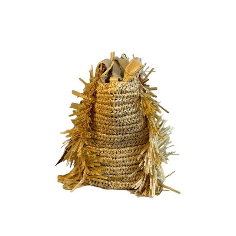 Sondra Roberts Boho Beach Fringe Squared Natural Straw Raffia Weave Bag Purse  - Image 4 of 4