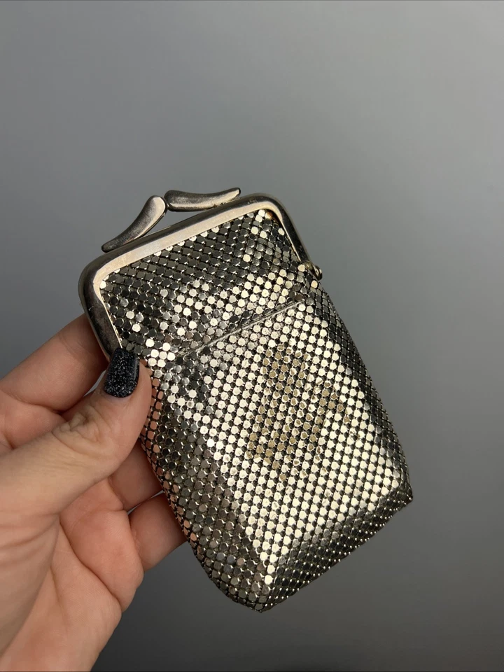 Porta-cigarro vintage Whiting and Davis malha dourada bolsa moeda estojo de óculos - Imagem 3 de 4