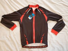 WOSAWE Cycling Black Red Long Sleeve Zip Jersey Shirt MTB Road Bike Mens MED New