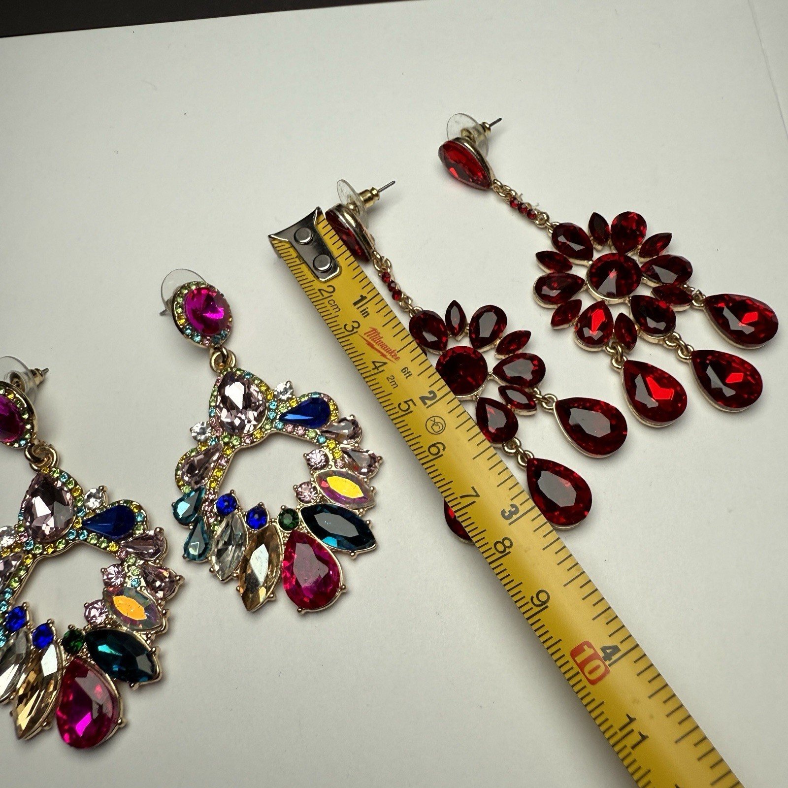 Statement Rhinestone Dangle Drop Pierced Earrings… - image 3
