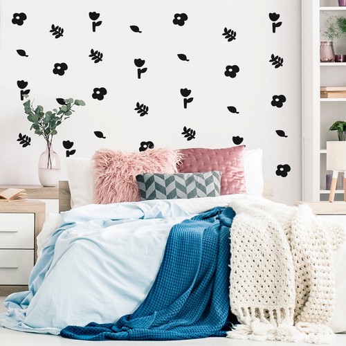 Set of 48 Flower Pattern - Black 2" x 1" Wall Art Decal Vinyl Sticker - Picture 2 of 5