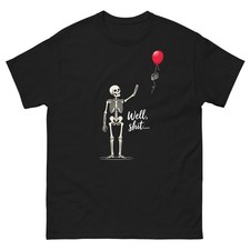 Halloween Skeleton Red Balloon Graphic Tee Funny Skeleton Art Casual T Shirt