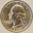 1940p Washington silver quarter Bu bright uncirculated