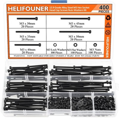 400 Pieces M3 X 30Mm /35Mm /40Mm /45Mm /50Mm, Hex Socket Head Cap Metric Screws