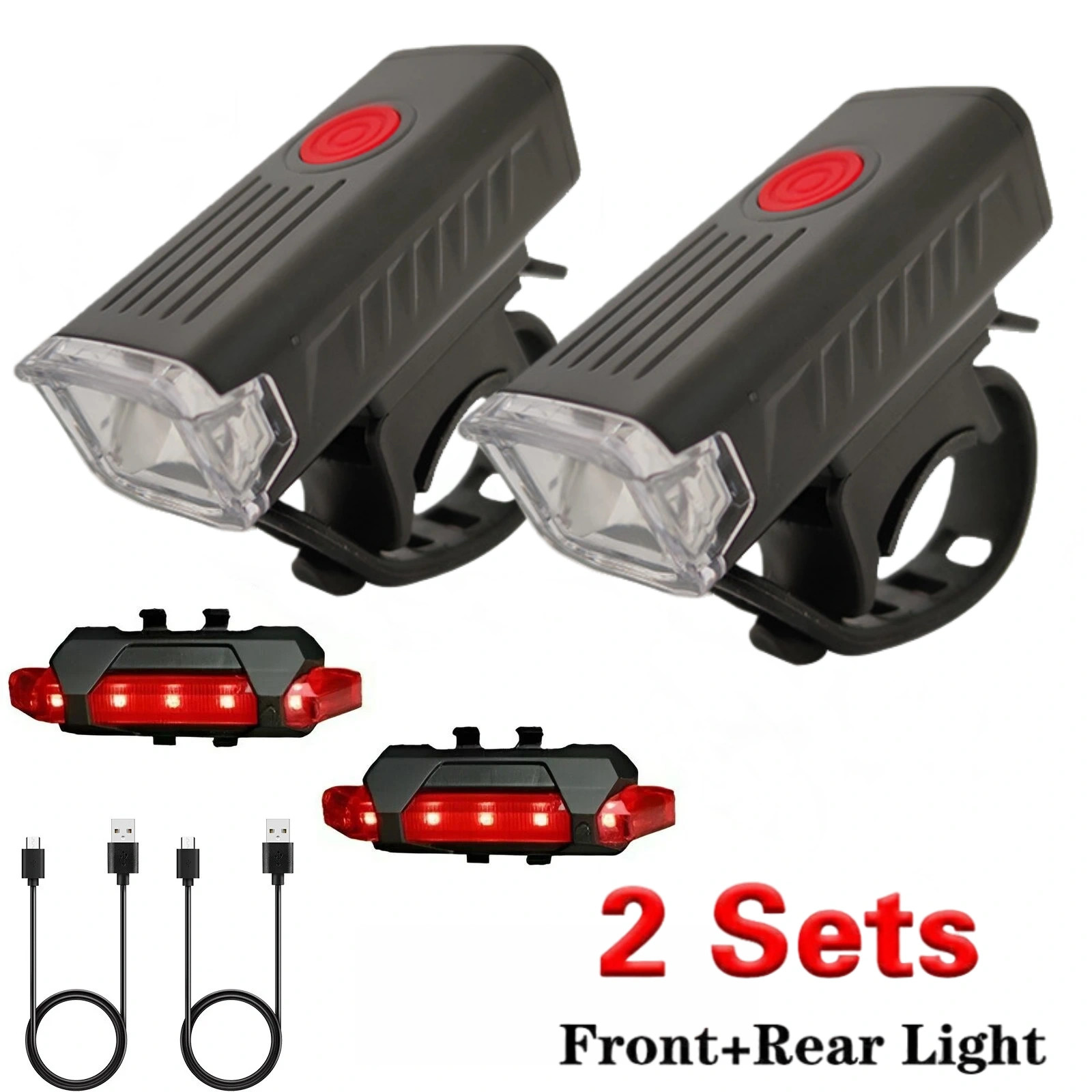 (New) 2 Sets USB Rechargeable LED Bicycle Headlight Bike Front Rear Lamp Cycling (9.28 USD) (New) 2 Sets USB Rechargeable LED Bicycle Headlight Bike Front Rear Lamp Cycling (9.28 USD)