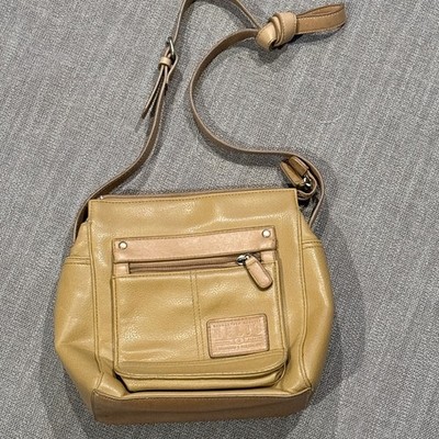 Relic Tan Faux Leather Multi Pocket Crossbody Bag Adjustable Strap Earthy