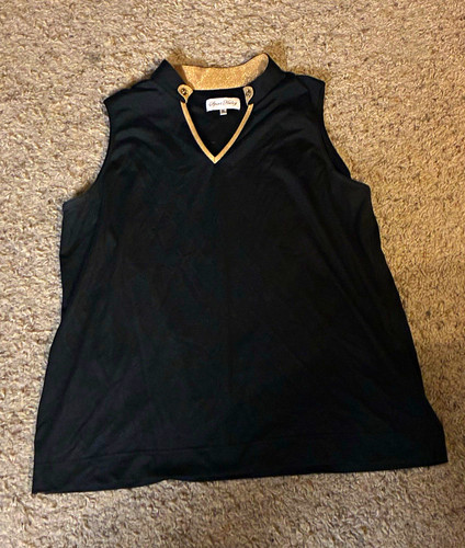 Sport Haley Women’s XL Black Beige Cotton Blend Knit V-Neck Sleeveless Tank
