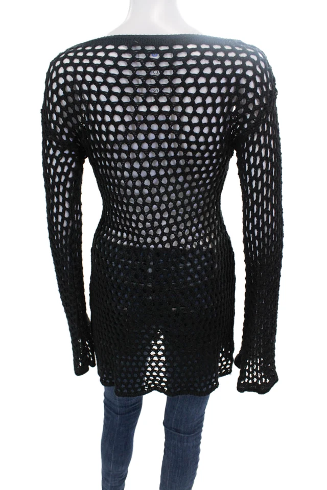 Vix Paula Hermanny Womens Round Neck Long Sleeve Crochet Top Black Size XS - Image 3 of 4