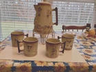 El Rancho Mccoy Coffee Pot, Metal stand, and 4 MUGS