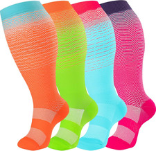 4 Pairs Plus Size Compression Socks for Women  Men 20-30 mmhg-Extra Wide Calf S