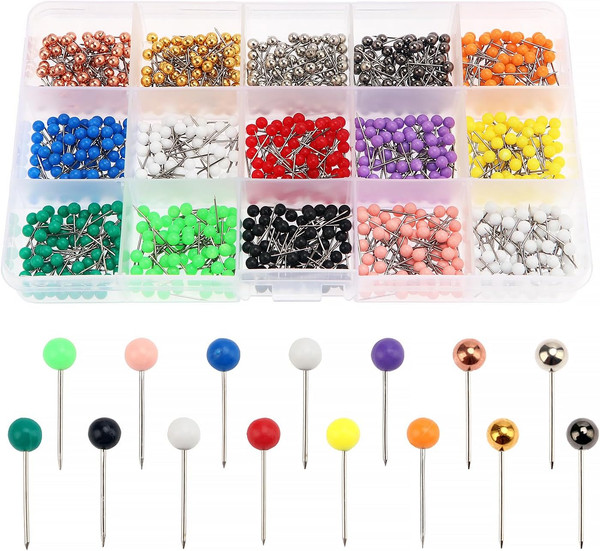 Yixisi 900 StüCke Map Push Pins, Plastik RundköPfen Pinnadeln, Buntkopf Pushpins-image