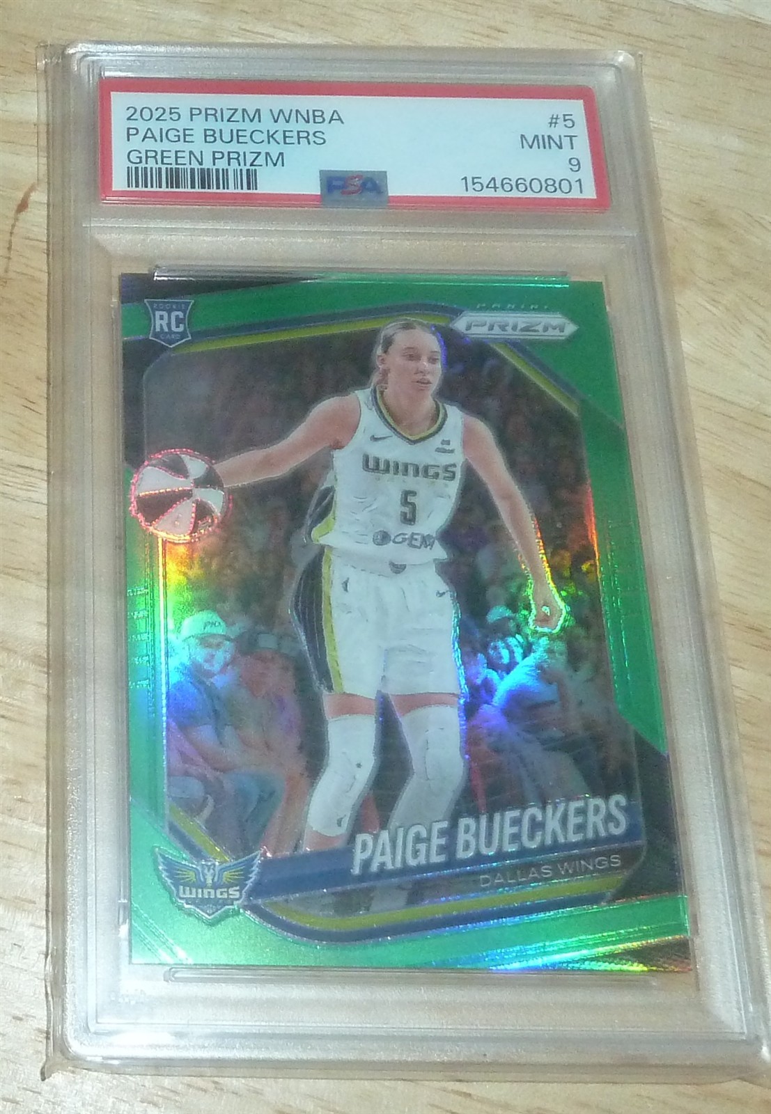 PSA 9 2025 Prizm WNBA PAIGE BUECKERS Green Prizm RC Rookie # 5 Wings