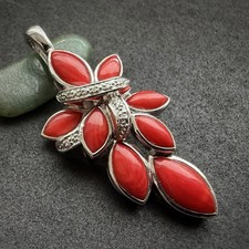 Moderner Designer Anhänger Sterling Silber 925 Koralle Diamant