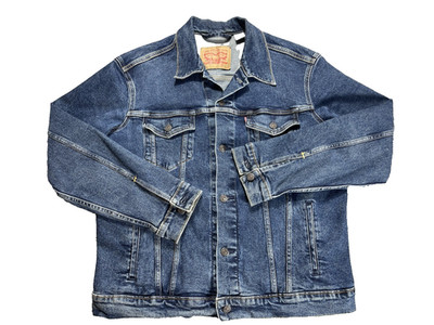 Levis Mens Blue Denim Jeans Trucker Jacket Long Sleeves Classic Fit Front Pocket