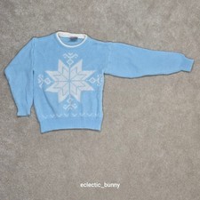 Silver Unicorn Vintage Kids Blue Snowflake Knit Sweater Made in Hungary Size 7-8