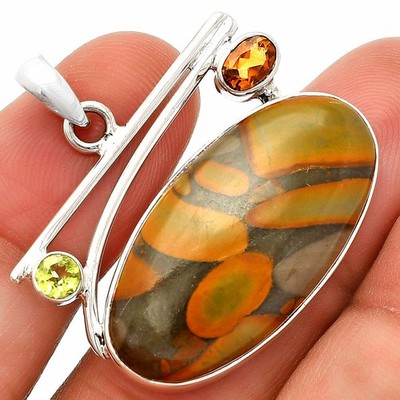 Bambus Jaspis, Citrin & Peridot 925 Sterling Silber Anhänger Schmuck P-1286