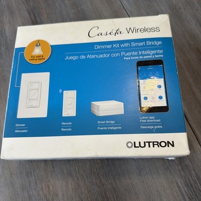Lutron Caseta P-BDG-PKG1W Wireless Dimmer Kit with Smart Bridge - White NEW