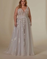 Leaf Lace Wedding Dress Wedding Dress Ivory 32-60 Plus Size Strappy Buttons Top