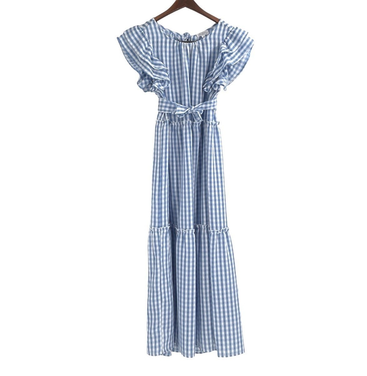 chinese dress ladies Gingham Striped Multi Tiered Maxi Dress – English Factory main image 1