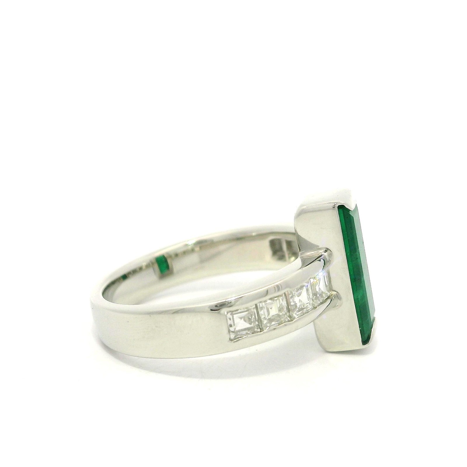 Solid Platinum 1.80ctw Long Rectangular Emerald w… - image 13