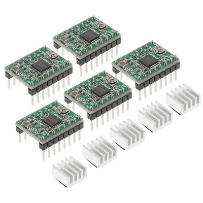  5 stücke A4988 Kompatibeles Steppermotor-Treibermodul mit Kühlkörper für
