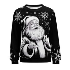 Santa Claus Snowflake Raglan round neck Long Sleeve sweater Top Size M 1X 2X 3X