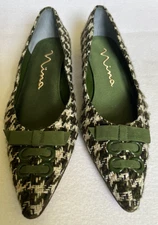 Nina Womens Shoes Size 6.5 Black White Green Kitten Heel Houndstooth Pointed Toe