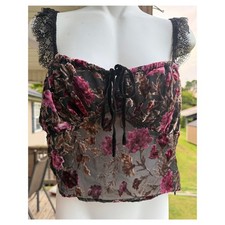 Whimsigoth Forever 21 Floral Burnout Velvet Lace Corset Cami Top M Fairy Grunge