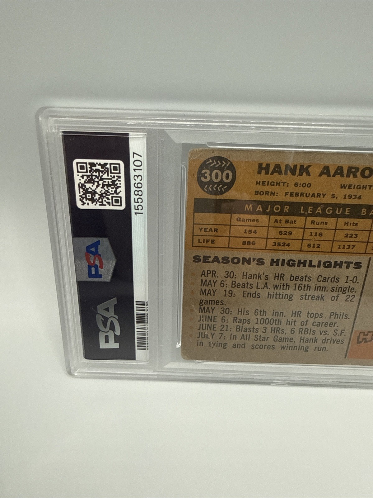 1960 Topps Hank Aaron #300 PSA PR 1 Milwaukee Braves HOF Vintage Baseball Card view 4