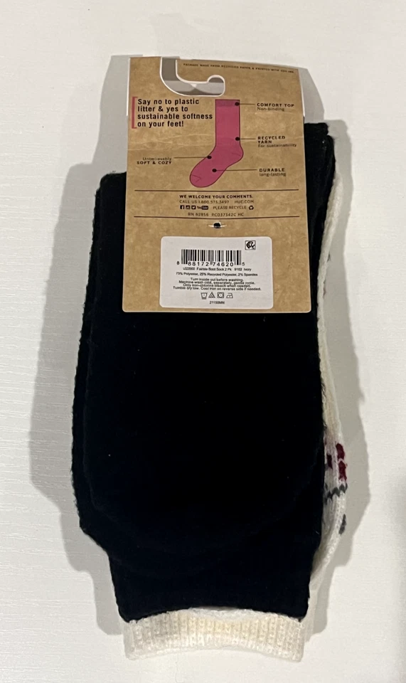 Paquete de 2 calcetines para mujer corte redondo Fairisle ECOboot tono copo de nieve/negro nuevos con etiquetas Foto 3 de 3