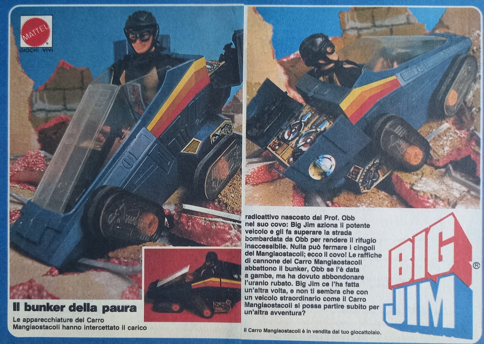 Pubblicità Italia Ritaglio 1983 BIG JIM Carro Mangiaostacoli Bunker Paura