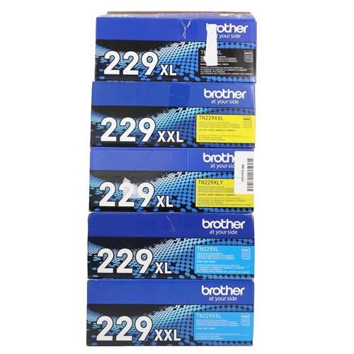 OPENED POUCH 5 Brother Genuine TN229XL Toner OEM 2x Cyan 2x Yellow 1x Black
