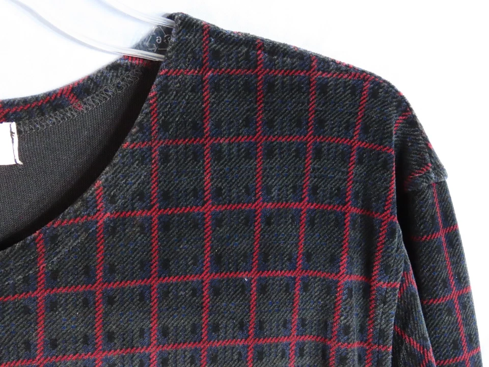 Винтажный JONES Нью-Йорк бархата бархата клетку кнопка вверх SHIFT рубашка платье карманы M - Изображение 3 из 4