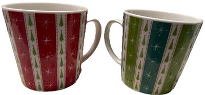 CRATE & BARREL Christmas Mug Set 2 Red Green Tree Starburst Holiday Cups