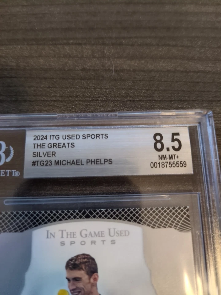 2024 HOJA ITG USADO DEPORTES LOS GRANDES TG23 MICHAEL PHELPS PLATA Calificado 8.5 Foto 2 de 3