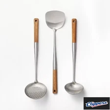  3pc Wok Tools Set - Figmint Stainless Steel & Wood Utensils