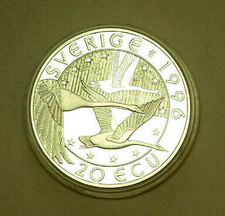 Sweden 20 ECU = Euro 1996 Proof Silver 26.9g Ø36mm Swans August Strindberg 79.02 per troy oz