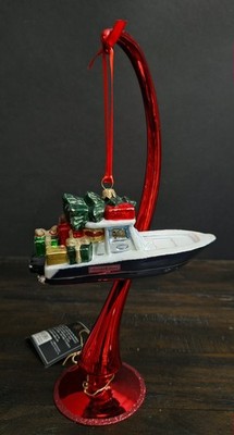 Vineyard Vines Christmas Boat Tree Ornament Blue 3''H X 5.5''L