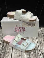Olivia Miller Ladies Fur Slippers Multicolor Ombre Pastel Colors Size 8