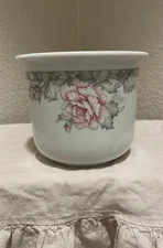 FTD Porcelain Cache Pot White Pink Gray Floral Flower VINTAGE floral 4x5”