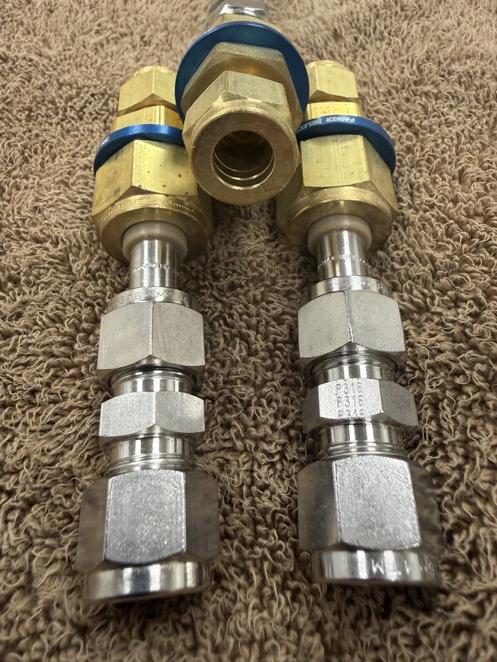 Lot of 3 PARKER Dielectric Union 3/8" Tube OD SS / Brass - Image 2 of 4