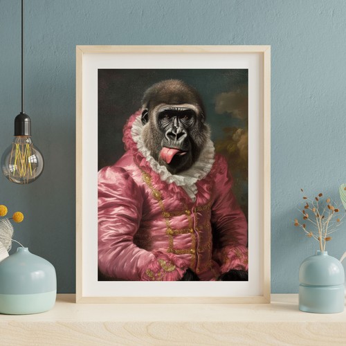 Renaissance Gorilla Kunstdruck, Poster Wanddekoration, Wohnkultur, Tierposter - Bild 7 von 8