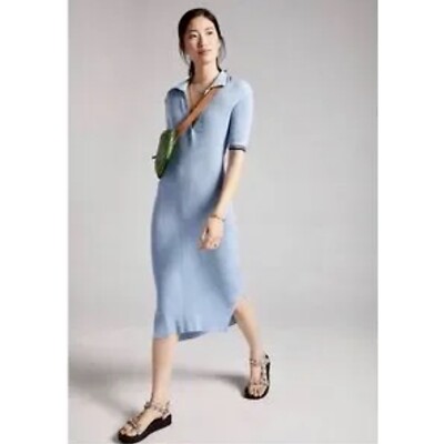 Anthropologie Saturday Sunday Ribbed Polo Midi Dress In Light Blue NWT  Size S