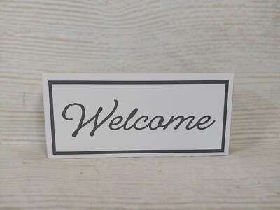New! ''Welcome'' Wood Block Sign Table Decor Tier Tray Farmhouse Gray Office   