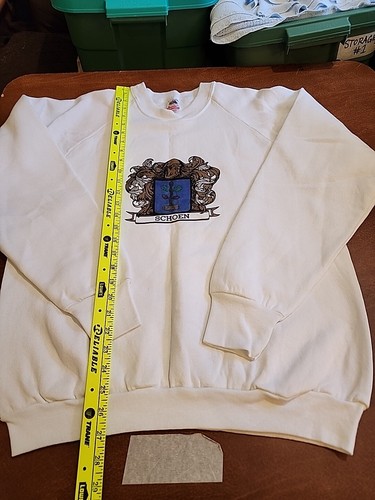 Vintage Fruit Of The Loom Adult LARGE L/S White 'Schoen' Crest Graphic EUC. GB29 - Picture 7 of 9